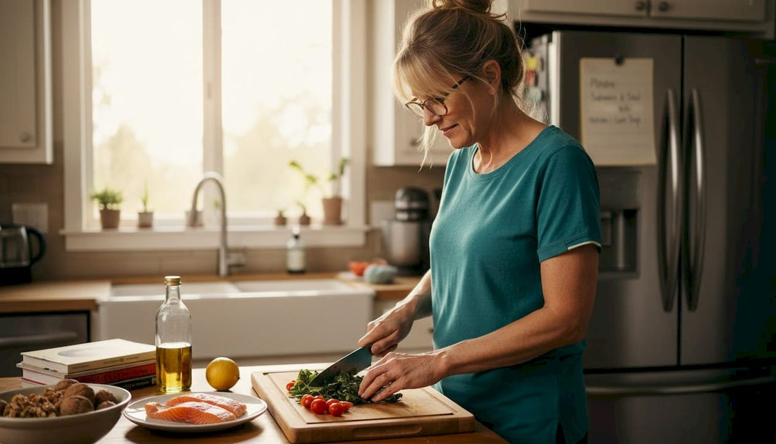 Woman preparing whole food longevity salad