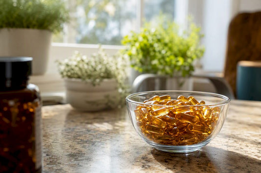 Close-up of quercetin supplement capsules