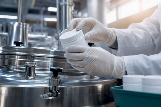 Quality technician inspecting supplement production