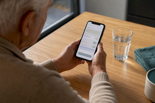 Older shopper reviewing supplement subscription order