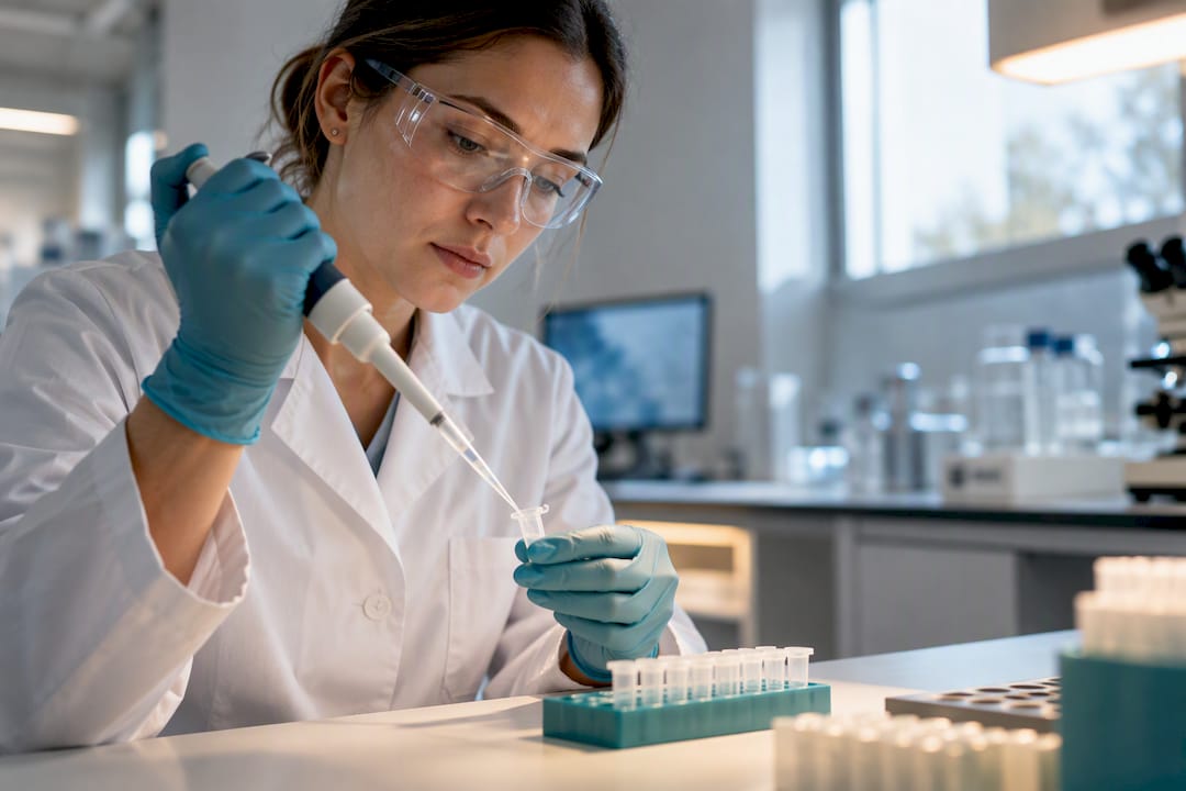 Technician handling samples for NAD research